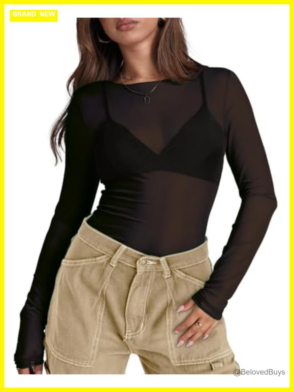 Womens Sheer Mesh Long Sleeve Top Crew Neck Party Clubwear Shirt